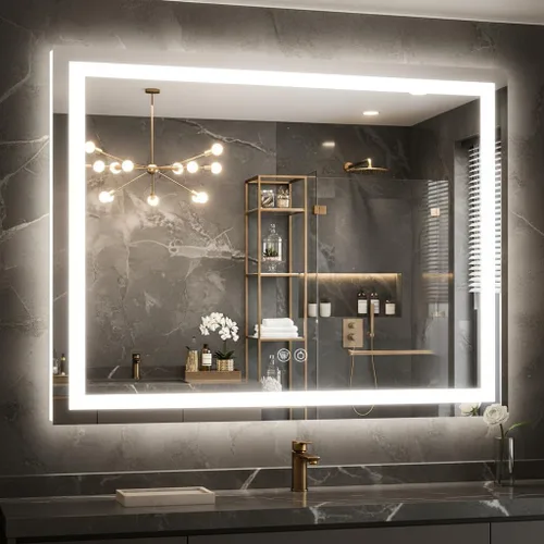 Vista 13 de Espejo de tocador LED de 24 x 36 para baño, espejo LED frontal y retroiluminado para baño con 3 luces de color, espejo de tocador de pared