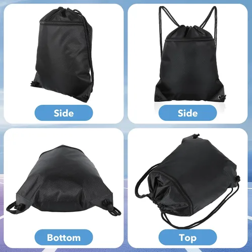 Vista 3 de Black Drawstring Backpack Bag Draw String Back Bag for Men Women, Lightweight Cinch Sack Sport Gym Backpack Bags for Beach Travel Yoga Swimming