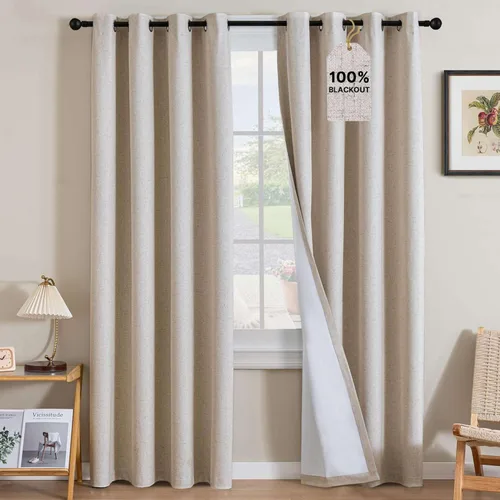 Vista 72 de H.VERSAILTEX Cortinas 100% opacas con aislamiento térmico, texturizadas, de lino, con bloqueo completo de calor y luz, para sala de estar y Negro