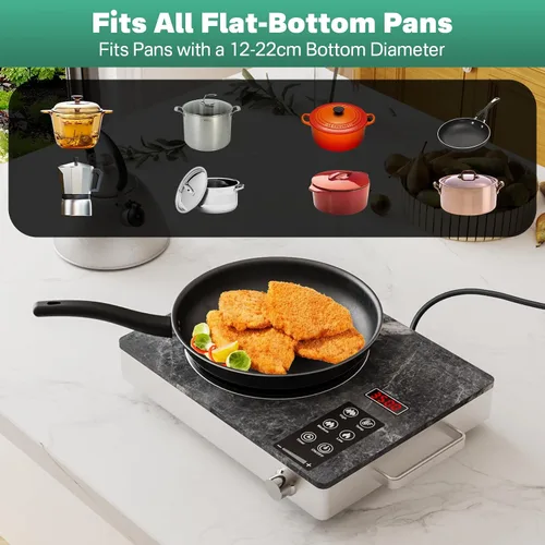 Vista 5 de 3500W Single Ceramic Hob with Marble Finish, Portable Infrared Hot Plate with Rotary Control, Safety Lock & Timer, Electric Cooker Compatible with