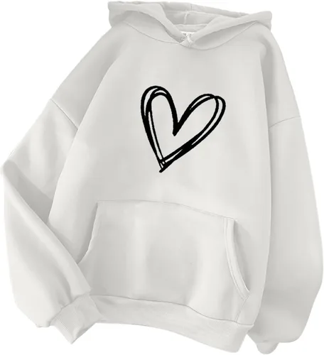 Vista 4 de SPZTSX Sudaderas para el día de San Valentín para mujer, sudaderas con capucha con estampado de corazón, lindo suéter de gran tamaño para San