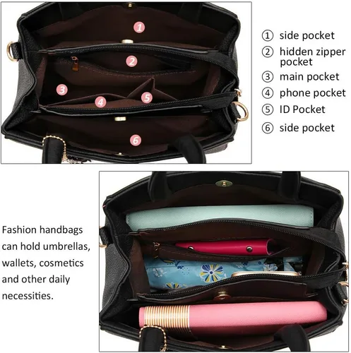 Vista 7 de Pahajim Bolso de cuero sintético para mujer, con asa superior, cartera de dama, elegante, para trabajo, ataché, bolsa de mano Medium structured