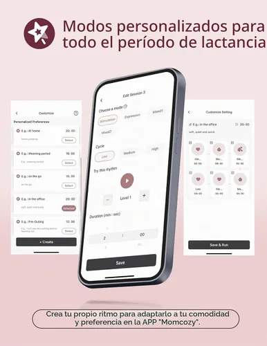 Vista 3 de Momcozy - Extractor de leche de manos libres portátil Mobile Flow M9, control discreto por aplicación con múltiples modos personalizables y 15