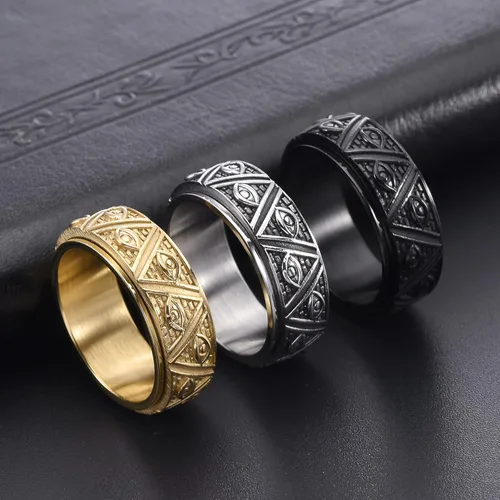 Vista 6 de Nanafast Anillos giratorios de ojo turco de 0.315 in para hombres, anillos de acero inoxidable para hombres y mujeres, anillo de plata negra, anillo