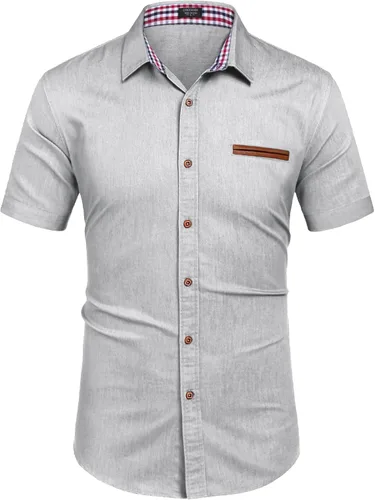 Vista 2 de COOFANDY Camisa de vestir casual de manga corta con botones para hombre