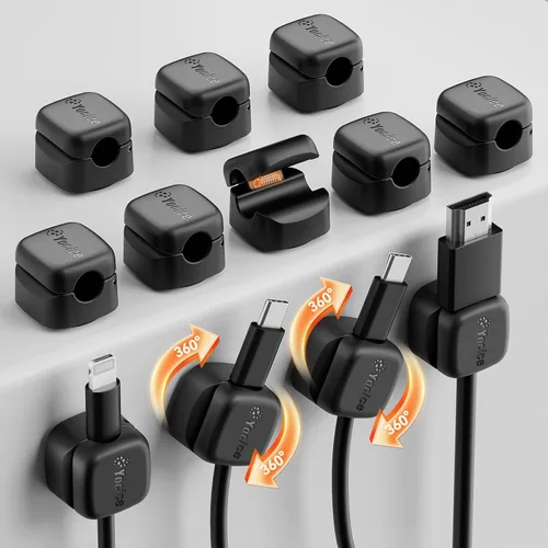 Vista 10 de Paquete de 6 organizadores de cables giratorios, clips de cable de resorte, soporte de cable de gestión de cables de escritorio, clips adhesivos