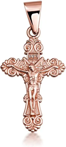 Vista 9 de 10K/14K Yellow, Rose, or White Gold 1" Floral INRI Crucifix Jesus Cross Necklace A. Oro amarillo