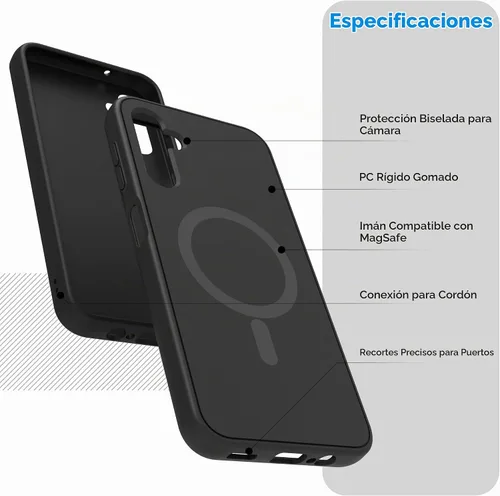 Vista 6 de Funda magnética para Samsung Galaxy A14 5G con soporte de agarre para teléfono, compatible con accesorios MagSafe (negro) (A14 5G)