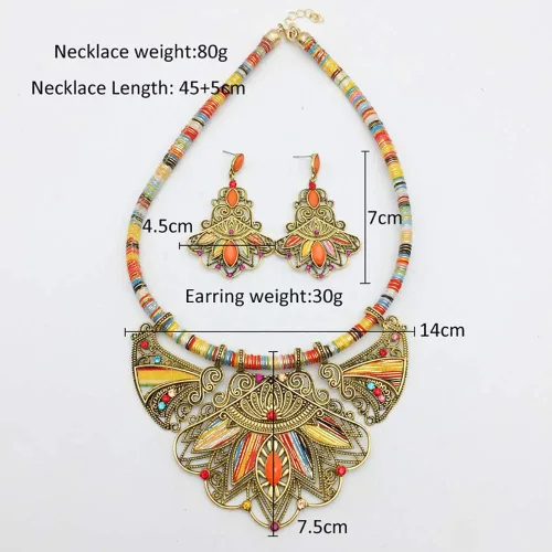 Vista 2 de HENGYID Conjunto de collar bohemio para mujer Collar étnico de diamantes de imitación multicolor grueso
