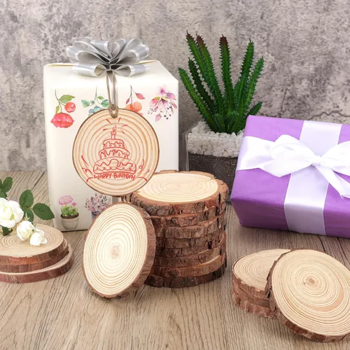 Vista 6 de FUMILE Rebanadas de madera natural sin terminar de 3.5-4 pulgadas, 10 piezas de discos redondos de madera con corteza de árbol, rondas de madera