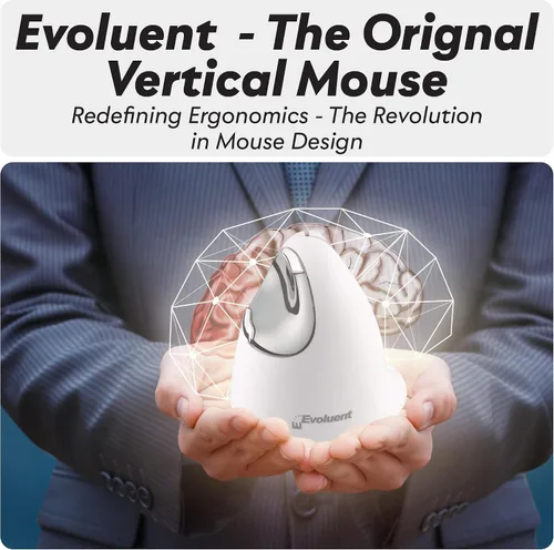 Vista 7 de Evoluent Inventor del mouse vertical - VM4RB Ratón vertical ergonómico blanco Bluetooth para Mac, mano derecha Med a grande, esculpido para mayor