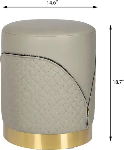 Vista 3 de Reposapiés tapizado en piel sintética redonda con base dorada, silla de maquillaje para salón, dormitorio
