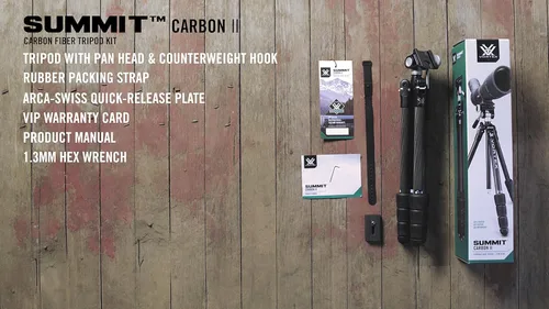 Vista 5 de Vortex Optics Summit Carbon II - Kit de trípode, diseño ligero, trípode de fibra de carbono, cabezal panorámico de 2 vías, carga máxima de 22 lb