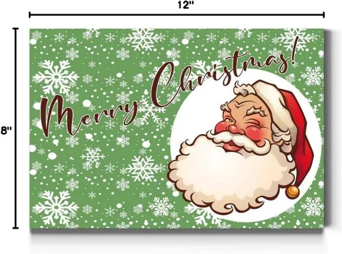 Vista 8 de Renditions Galley - Arte de pared de Papá Noel de dibujos animados, fondo de copo de nieve verde y blanco, decoraciones de Navidad lindas y frescas