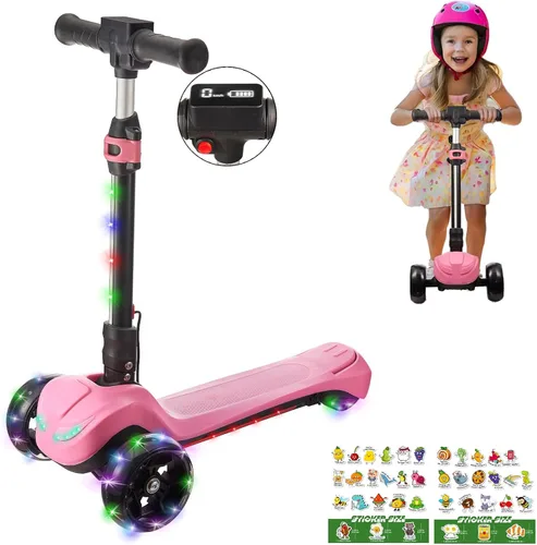 Vista 9 de Scooter eléctrico de 3 ruedas para niños de 3 a 8 años, pantalla LCD, luces coloridas, acelerador de pulgar confiable, 3 alturas ajustables
