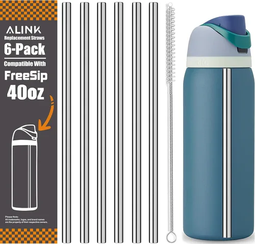 Vista 11 de ALINK Pajitas de acero inoxidable para botella de agua aislada Owala FreeSip de 16 onzas, paquete de 6 popotes de repuesto de metal reutilizables