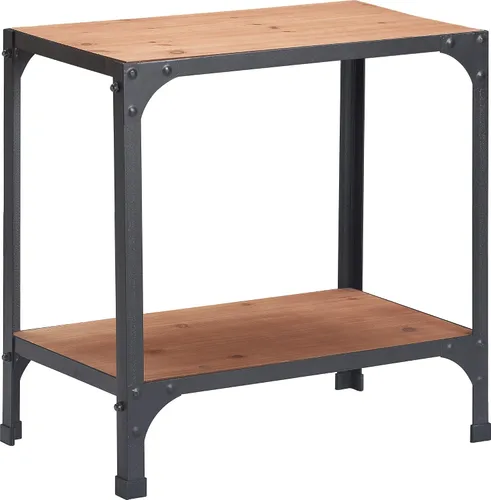 Vista 9 de Serta Overland - Mesa auxiliar de 2 niveles, muebles decorativos de madera rústica y metal negro, marco estrecho rectangular, fácil montaje