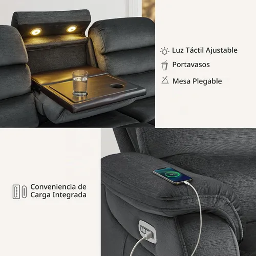 Vista 7 de MCombo ST258M3 - Sofá reclinable eléctrico de pared de 87.2 pulgadas con mesa abatible, sofá reclinable con reposacabezas ajustables, puertos