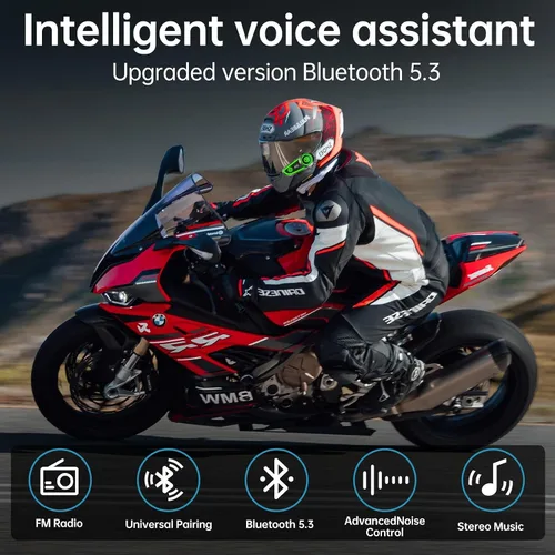 Vista 5 de Auriculares Bluetooth para Motocicleta con Cancelación de Ruido, Casco Bluetooth con Bluetooth 5.3 Integrado y Adecuado para la Mayoría de Cascos