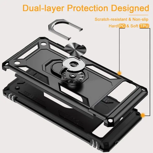 Vista 8 de Funda para Google Pixel 6a con protector de pantalla de vidrio templado [2 unidades], funda protectora de grado militar a prueba de golpes con Negro