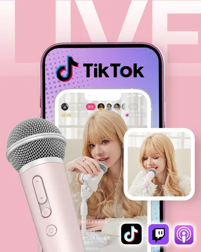 Vista 6 de Micrófono de canto con auriculares, ideal para grabación vocal, podcasting, transmisión en vivo, juegos, compatible con Smule & Starmaker y Rosa