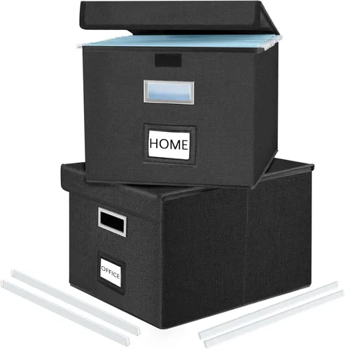 Vista 57 de Caja organizadora de archivos Huolewa con tapa, caja organizadora de carpetas de archivos colgantes de cuero sintético plegable con deslizadores