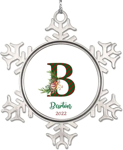 Vista 8 de Monograma inicial letra A copo de nieve, adorno de bayas de pino de Navidad para decoración de árbol de Navidad, adornos de Navidad personalizados