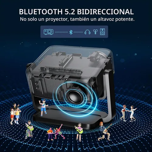 Vista 7 de Proyector Mini con Soporte Ajustable 360° y WiFi y Bluetooth: Enfoque Eléctrico y Corrección Automática de Trapecio 1080P 500 ANSI, Proyector