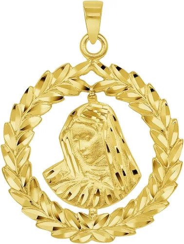 Vista 2 de Colgante de oro amarillo de 14 quilates con forma de rama redonda de oliva con cable, bordillo o cadena Figaro