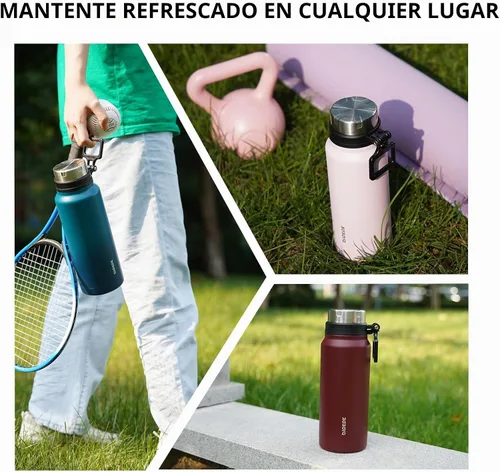 Vista 6 de BJPKPK Botella de agua aislada de 24 onzas con asa, sin BPA, botella térmica de viaje de acero inoxidable reutilizable, botella de agua grande Negro