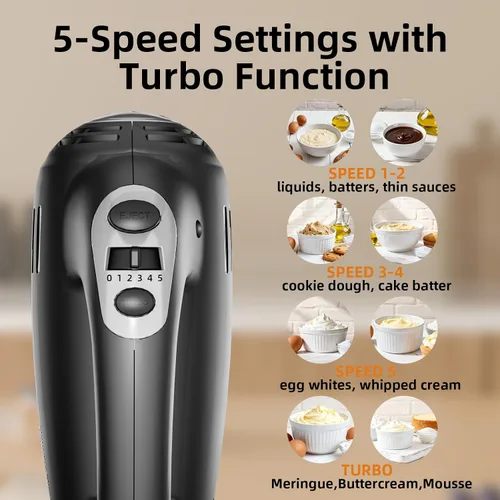 Vista 9 de Batidora de Pie Batidora de Mano Eléctrica de Cocina - Tazón Giratorio Automático de 3.2 QT y Batidor, Batidora de Pie Pequeña, Batidora Doméstica