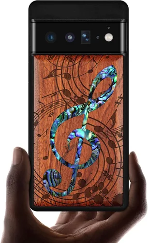 Vista 7 de Carveit Funda de madera de diseñador para Google Pixel 6 Pro (grabado en madera e incrustaciones de carcasa), funda de madera única compatible