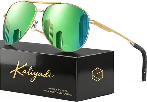 Vista 11 de KALIYADI Gafas de sol de aviador polarizadas para hombres y mujeres con A01-negro/Gris