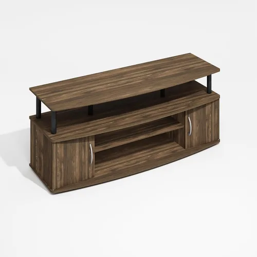 Vista 13 de Furinno Jaya Soporte de TV, centro de entretenimiento de 3 niveles con estante abierto, consola de TV para TV de hasta 50 pulgadas con Roble ámbar