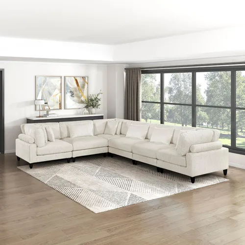 Vista 23 de Lexicon Sofá modular de 120 pulgadas, sofá modular de microfibra de gran tamaño de 4 plazas en forma de L, 6 almohadas decorativas y arreglo Beige