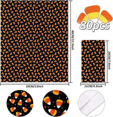 Vista 2 de Whaline Servilletas desechables para invitados de Halloween de 4.3 x 7.8 pulgadas, servilletas desechables de maíz caramelo naranja y negro