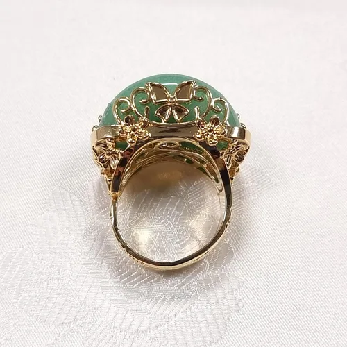 Vista 5 de Hanbok Anillo Jade Corea Accesorio Tradicional Mujer Junior Natural Verde Claro Tamaño Ajustable R002 Oro, Jade