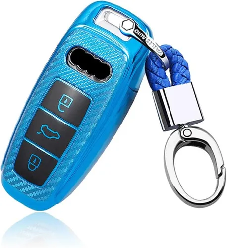 Vista 3 de SANRILY Funda para llavero Audi 2018-2019, carcasa de TPU suave de protección completa compatible con Audi A8 A7 A6 A6L C8 Q8 2020 con control Azul