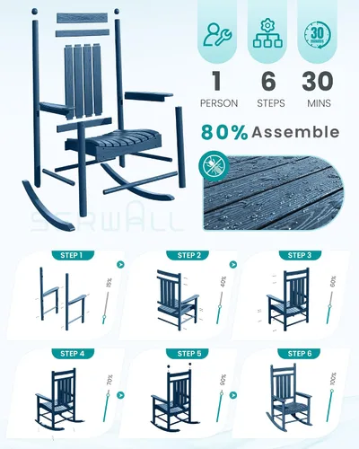 Vista 5 de SERWALL Cómodas mecedoras para exteriores, juego de 3, color azul Azul marino