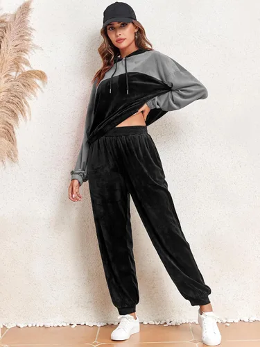 Vista 6 de ZAFUL Conjunto deportivo de 2 piezas para mujer, sudadera con capucha y pantalones con cordón y bolsillos