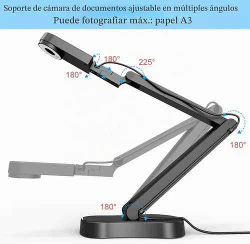 Vista 7 de Cámara de documentos USB de 8 MP para profesores y aula para tamaño A3 A4 con doble micrófono, luz LED de 3 niveles, arriba y abajo, inversión