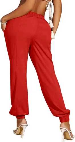 Vista 2 de Vrtige Pantalones largos elásticos casuales de cintura alta con bolsillos para mujer