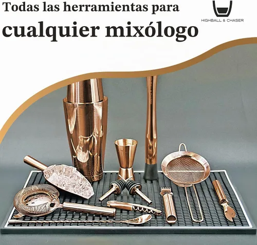 Vista 5 de Kit de bartender Highball & Chaser con soporte de bambú negro, hermoso juego de coctelera, juego y herramientas para barra, agitador Boston de acero