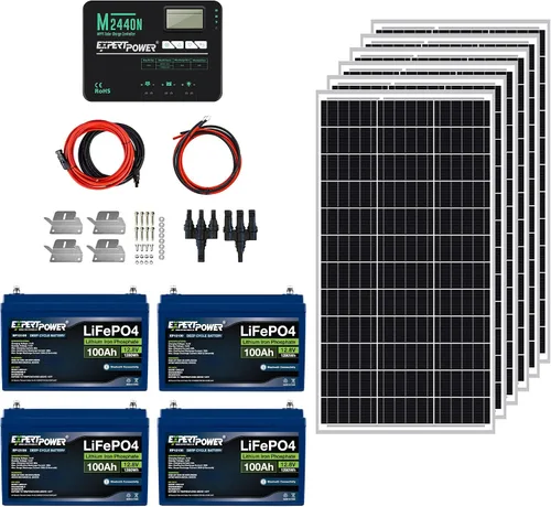 Vista 10 de ExpertPower Kit de energía solar de 3.8KWH 12V LiFePO4 12V 100Ah, paneles solares de 600 W, controlador de carga solar MPPT de 40 A RV