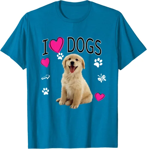 Vista 58 de Camiseta I Love Dogs - Camiseta Golden Labrador retriever, Azul Negro