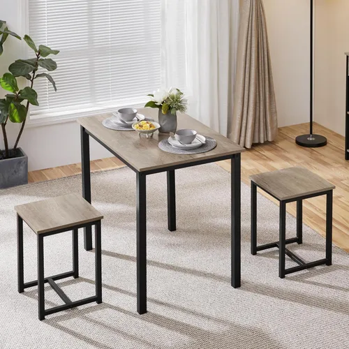 Vista 2 de Yaheetech Juego de mesa de comedor de 3 piezas - Juego de mesa y sillas para cocina para 2 - Mesa compacta con 2 taburetes y diseño que ahorra Gris