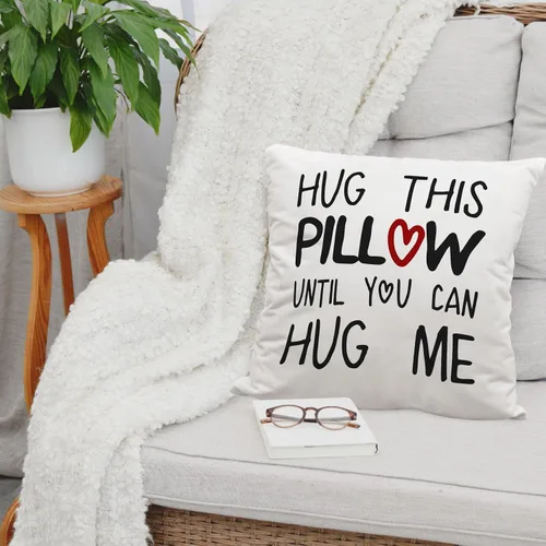 Vista 5 de Hug This Pillow Until You Can Hug Me Let's Snuggle - Funda de cojín reversible con temática romántica de amor para decoración del hogar, 18 x 18