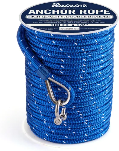 Vista 10 de RainierSupplyCo Cuerda de anclaje para barco - Línea de anclaje de cuerda marina trenzada doble - 100/150 / 200/300 pies de línea de navegación
