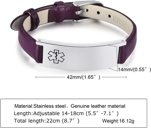Vista 68 de MPRAINBOW Pulsera de alerta médica personalizada para mujer, correa de reloj de cuero genuino, grabado de doble cara, diabetes, epilepsia, joyería
