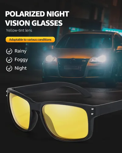 Vista 4 de SIPHEW Lentes de conducción nocturna para hombres y mujeres, lentes polarizados de visión nocturna antirreflejos, lentes tintados amarillos